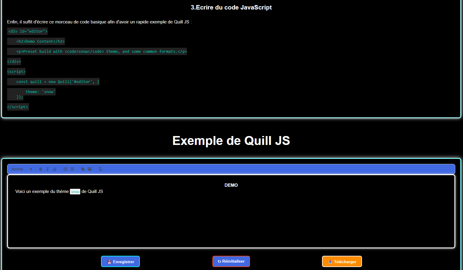 Site présentation de QuillJS